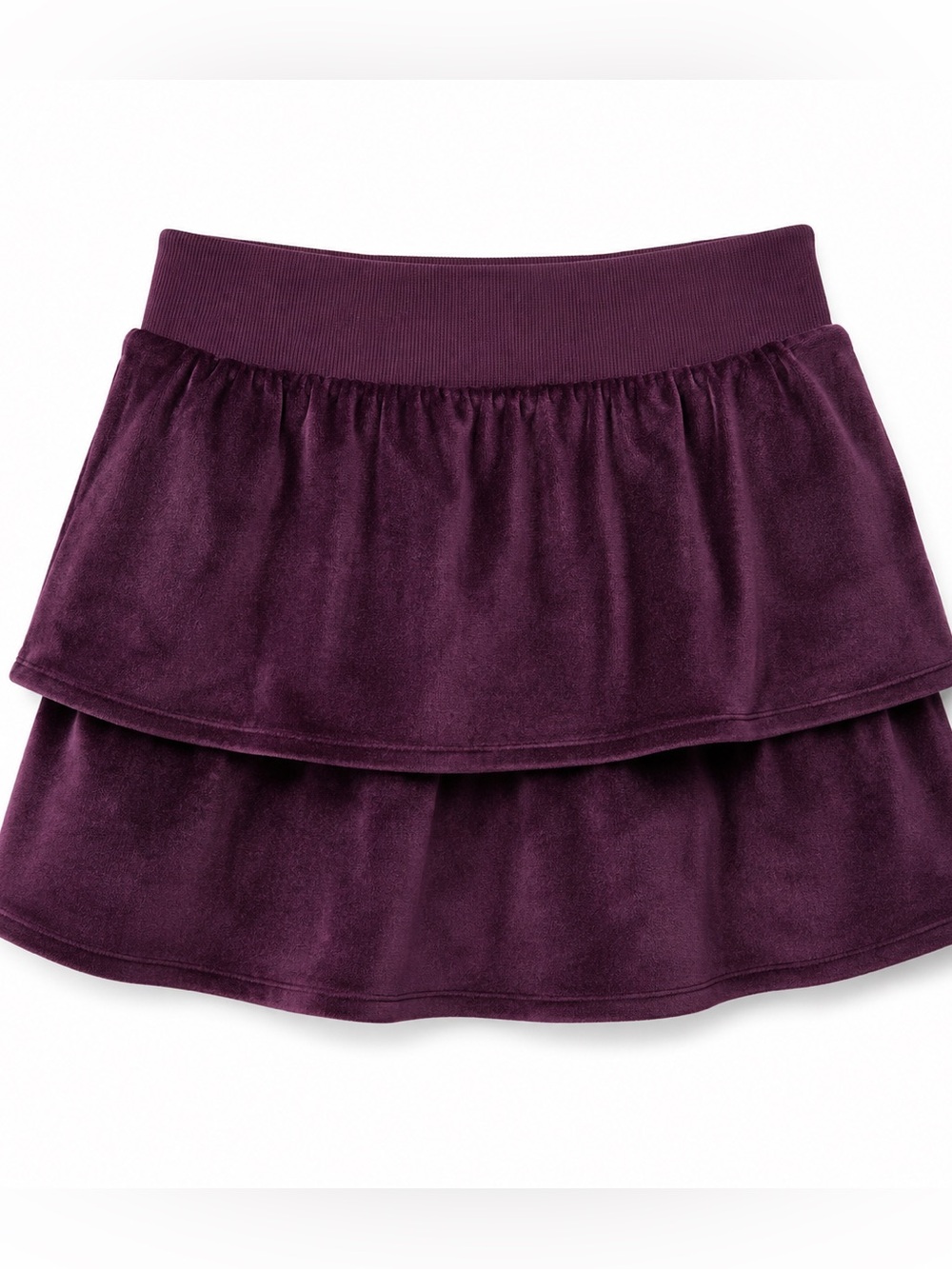 Athleta Girl Velvet Tiered Ruffle Purple Mini Skirt Size Large 12